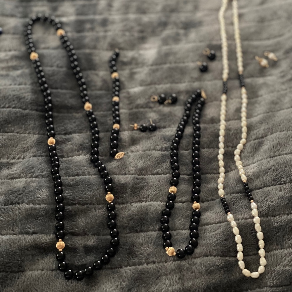 Onyx 14k gold necklaces & earrings & bracelet!